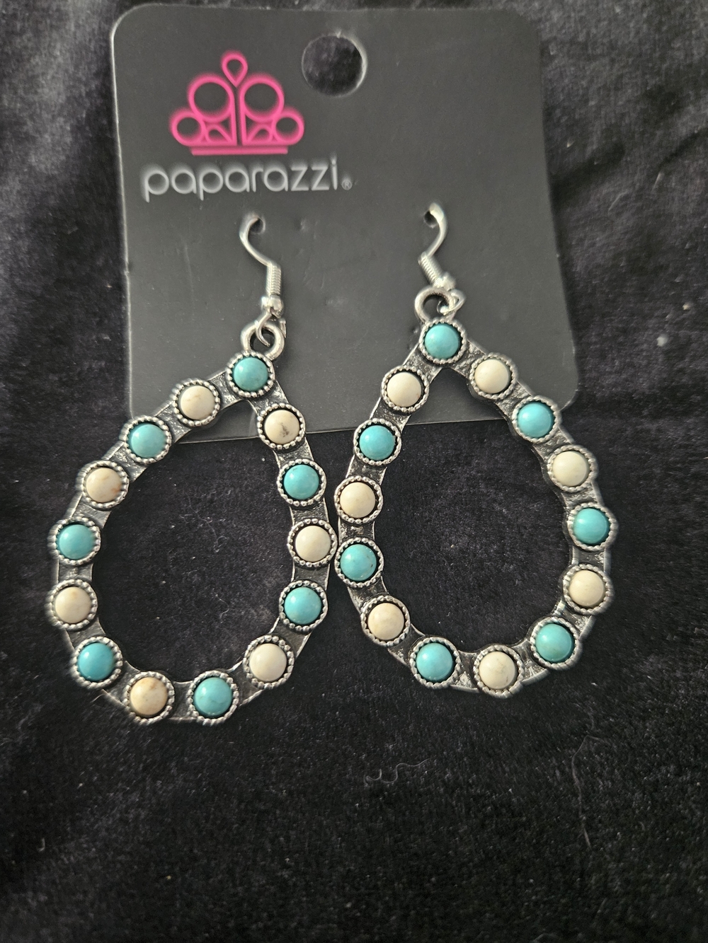 Paparazzi Turquoise and Cream Teardrop Hoop Earrings